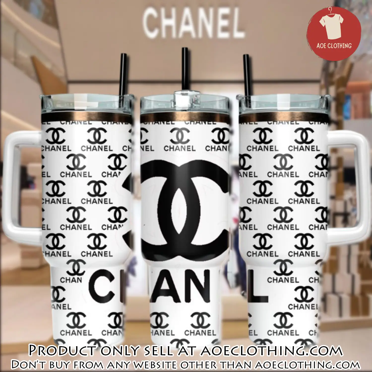 Black chanel logo 40oz stanley tumbler ktb1061 aoe2420029